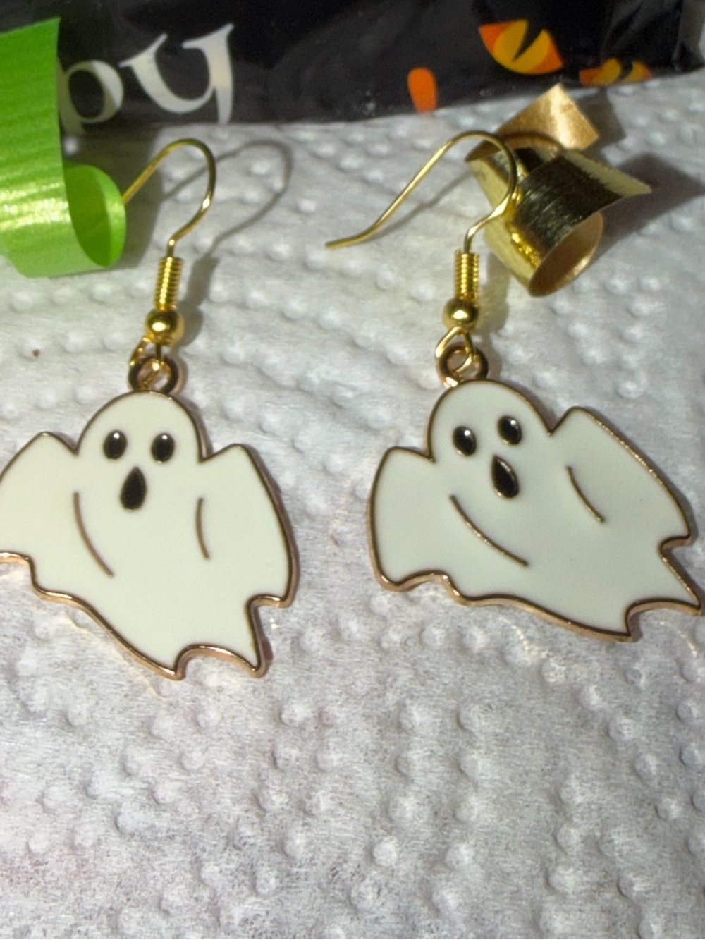 Handmade Gold-Tone White Ghost Drop Earrings - Women Jewelry
